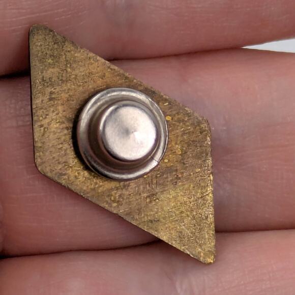 Vintage Japanese Blue Enamel Geometric Military Rank Pin Brass Backing Badge - Picture 3 of 3